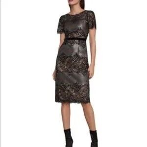 BCBG Metallic Lace Cocktail Dress In Gunmetal